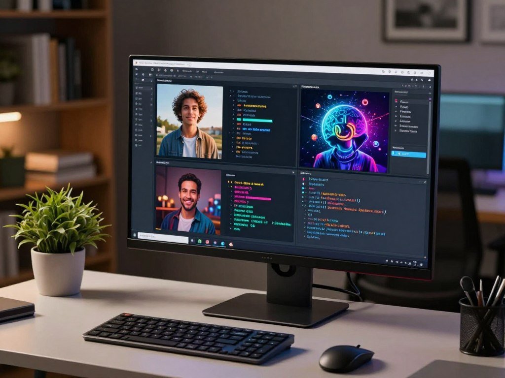 Four Stable Diffusion image generation workflows on a screen Four Stable Diffusion image generation workflows on a screen