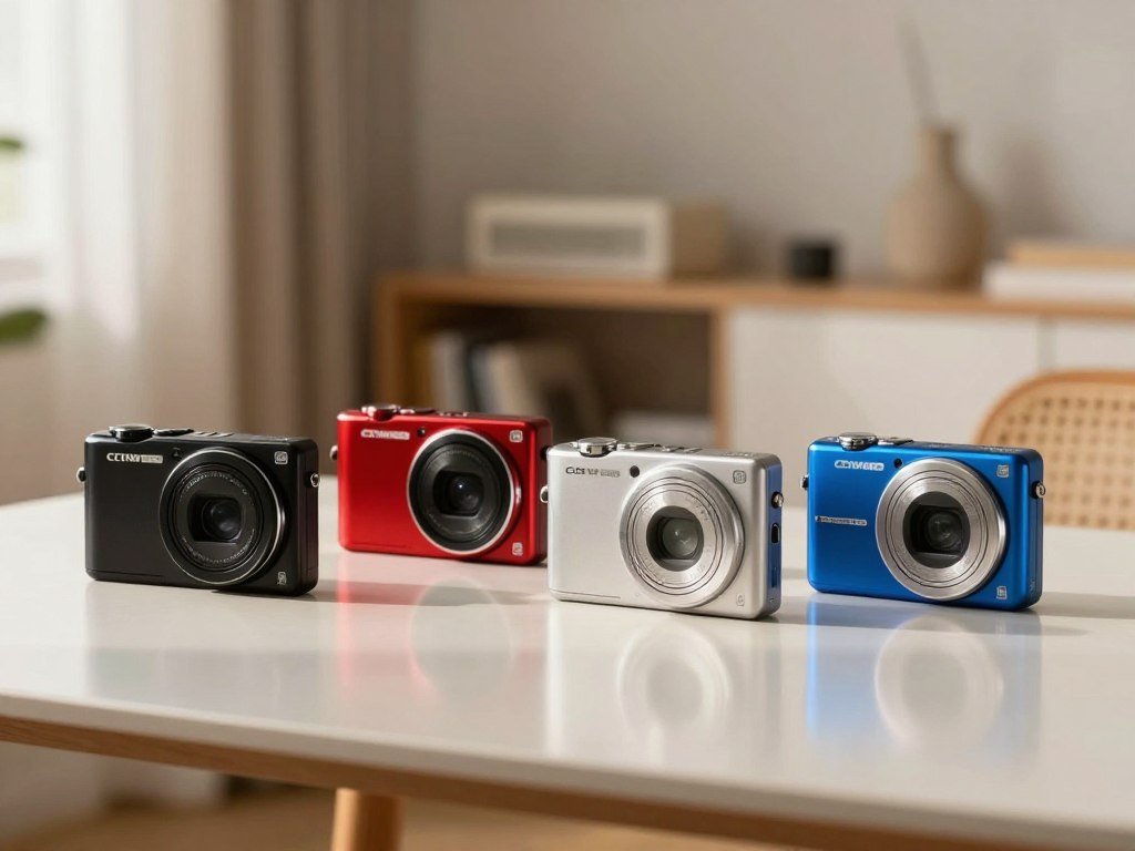Four compact cameras arranged for a budget comparison Four compact cameras arranged for a budget comparison