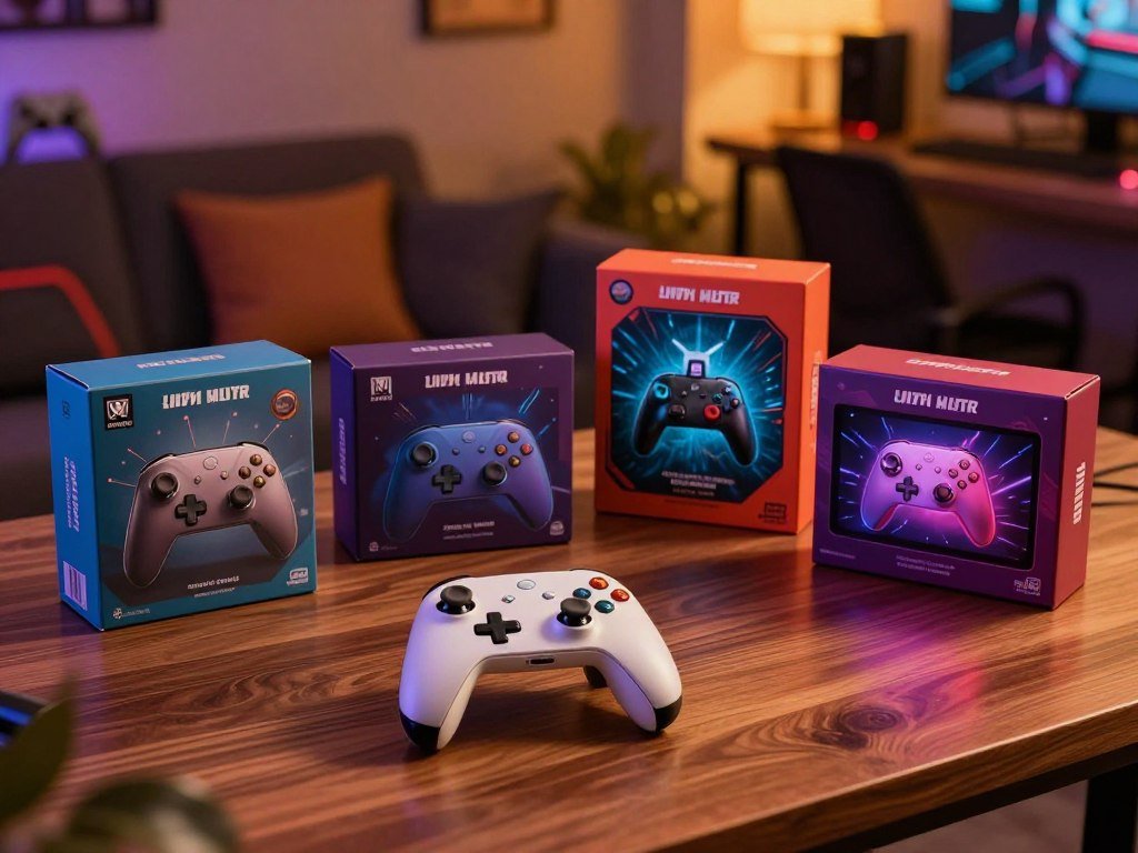 Four emulator options shown beside a game controller Four emulator options shown beside a game controller