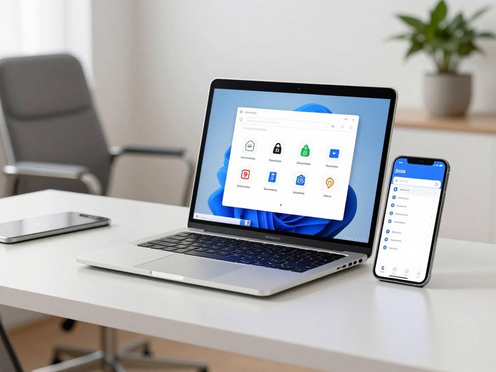 Free antivirus programs shown beside a Windows laptop and phone Free antivirus programs shown beside a Windows laptop and phone