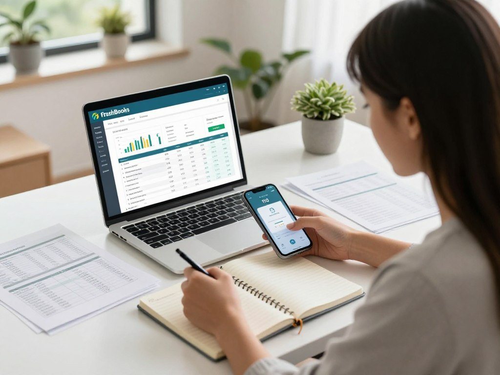 Freelancer tracking time and invoicing clients with FreshBooks