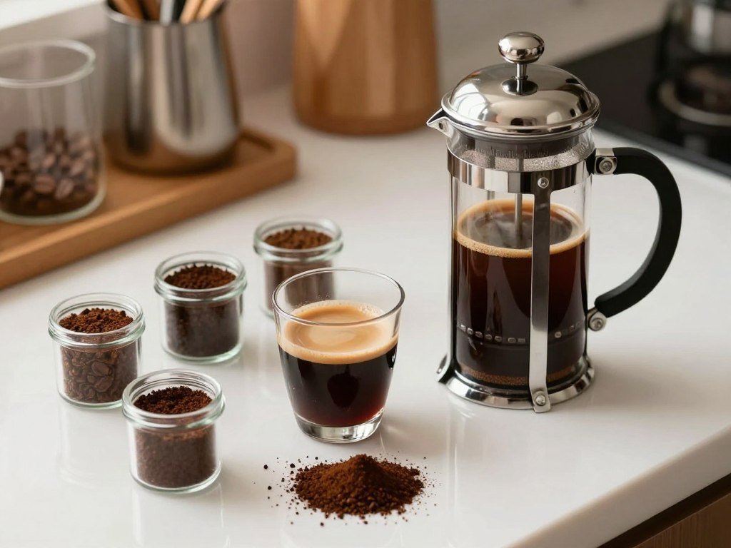 French press and espresso showing different grind settings French press and espresso showing different grind settings