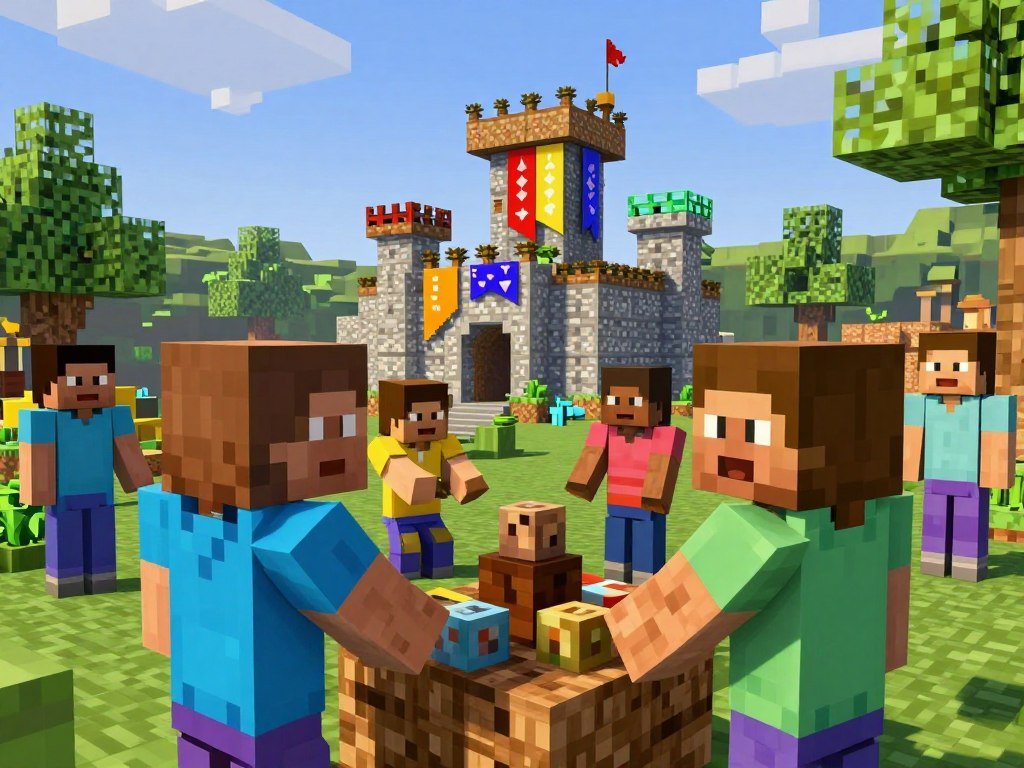 Friends build together in Minecraft during flexible family play