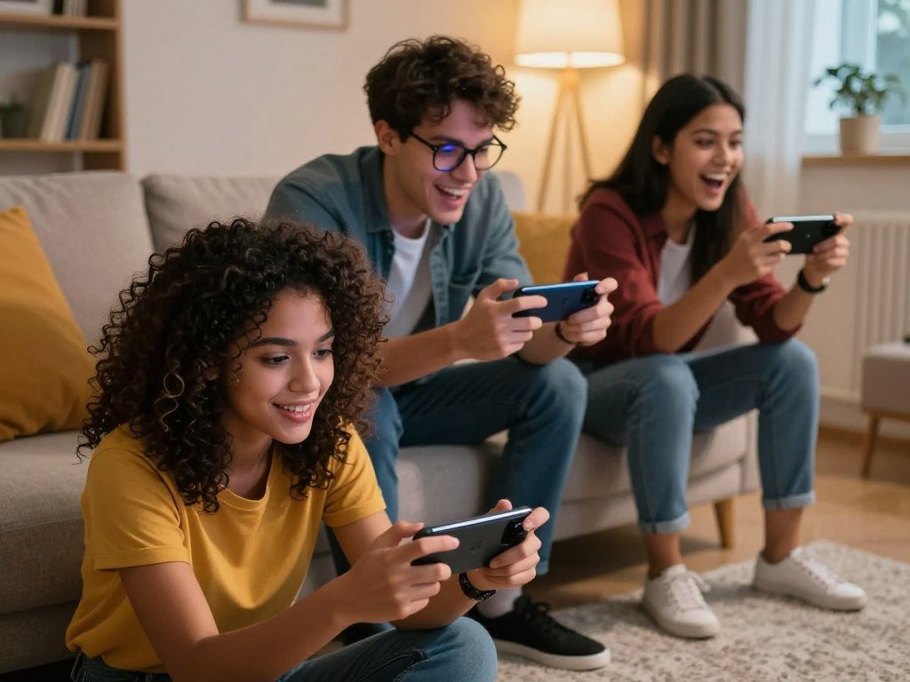 Friends competing in a mobile action game together