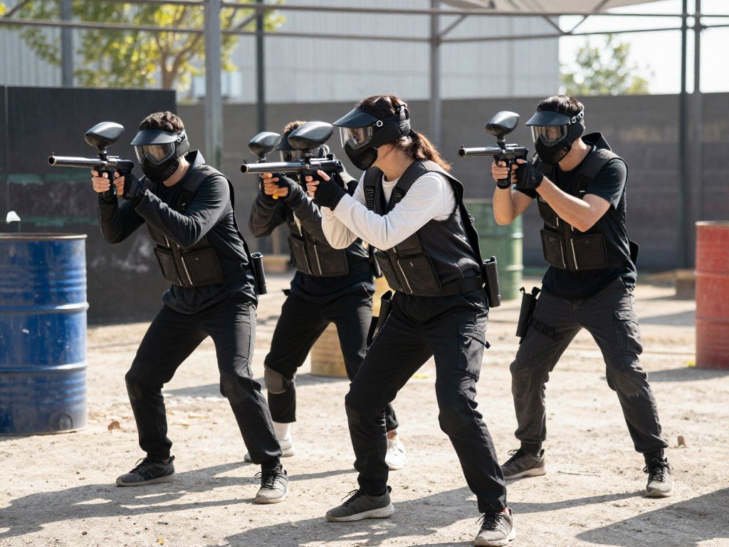 Friends coordinating as a shooter squad advances together