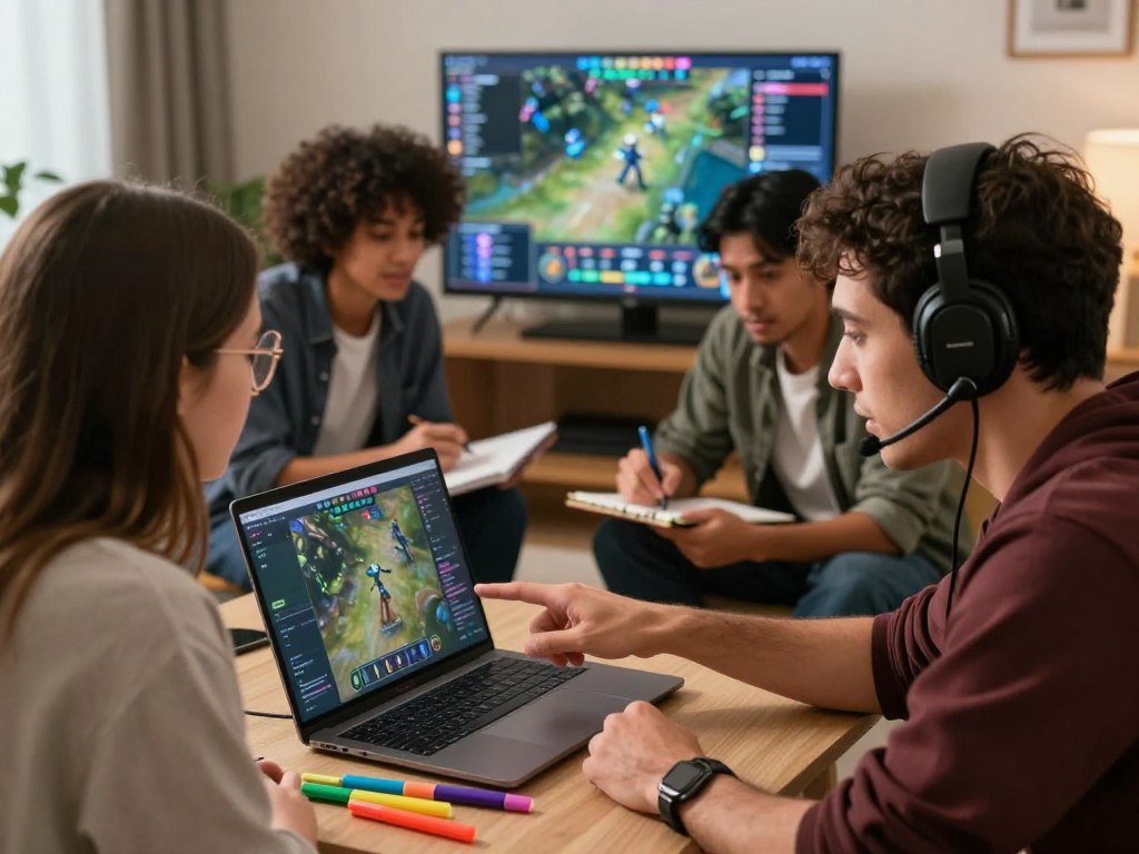 Friends discussing tasks in a multiplayer game