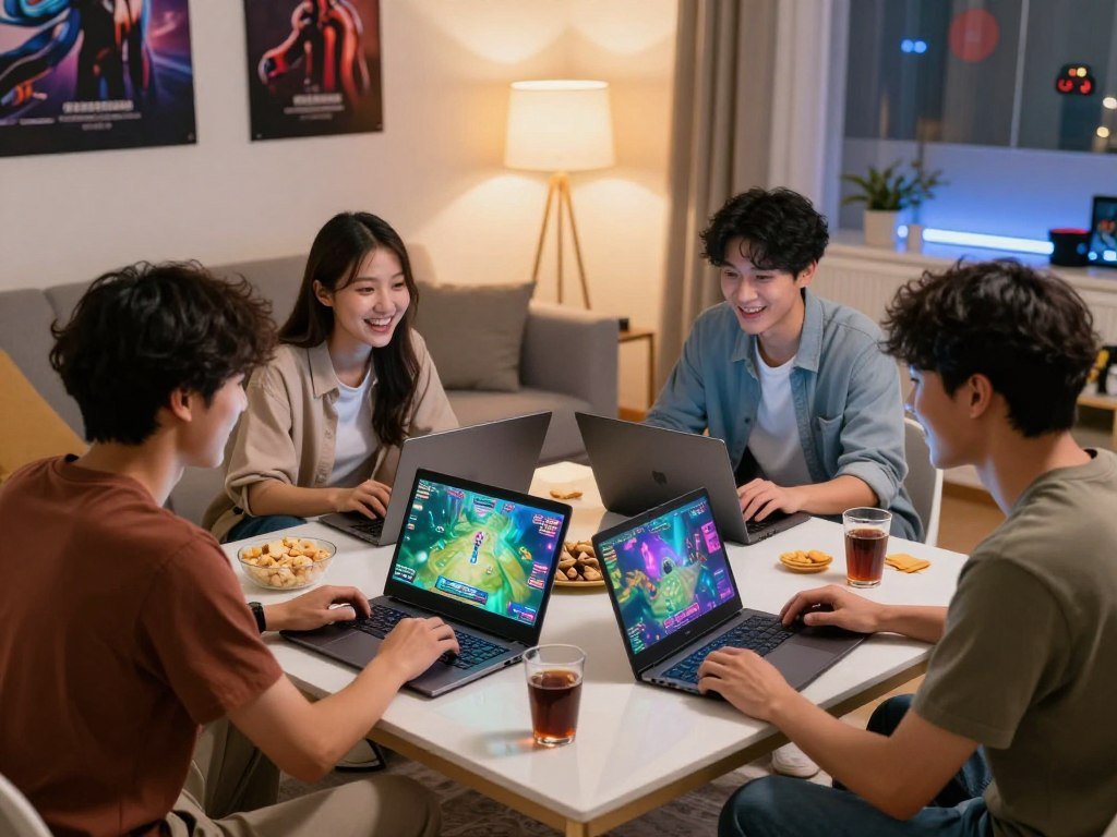 Friends sharing a browser multiplayer game on Chromebook screens