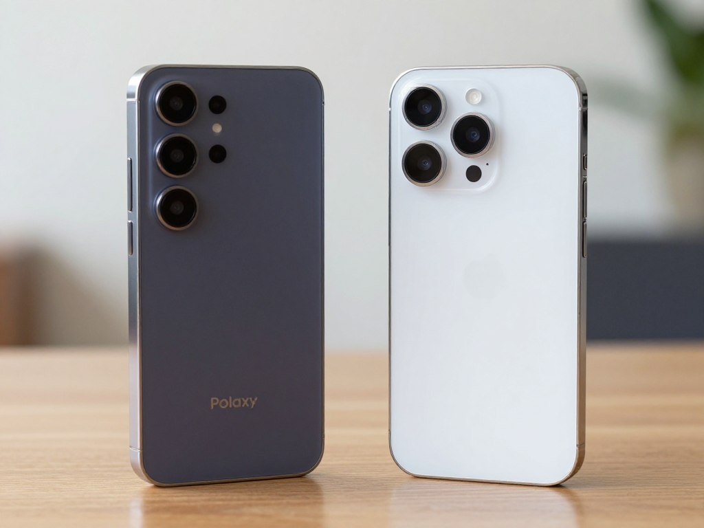 Galaxy S25 and iPhone 17e shown with camera and storage details