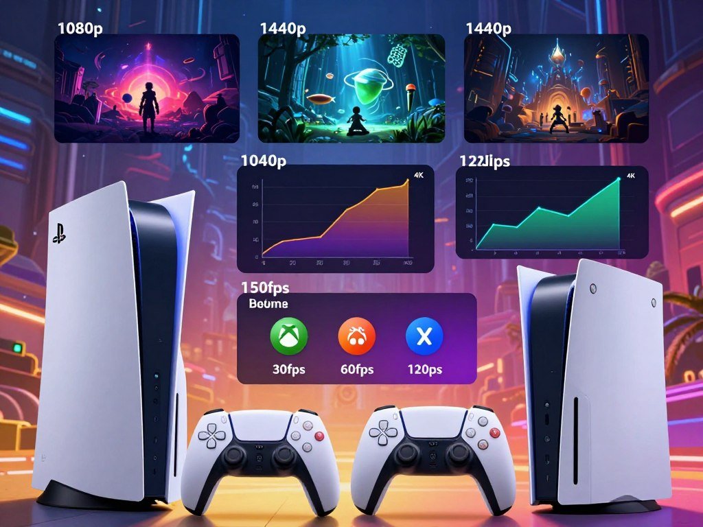 Game graphics modes showing different resolution and frame-rate goals