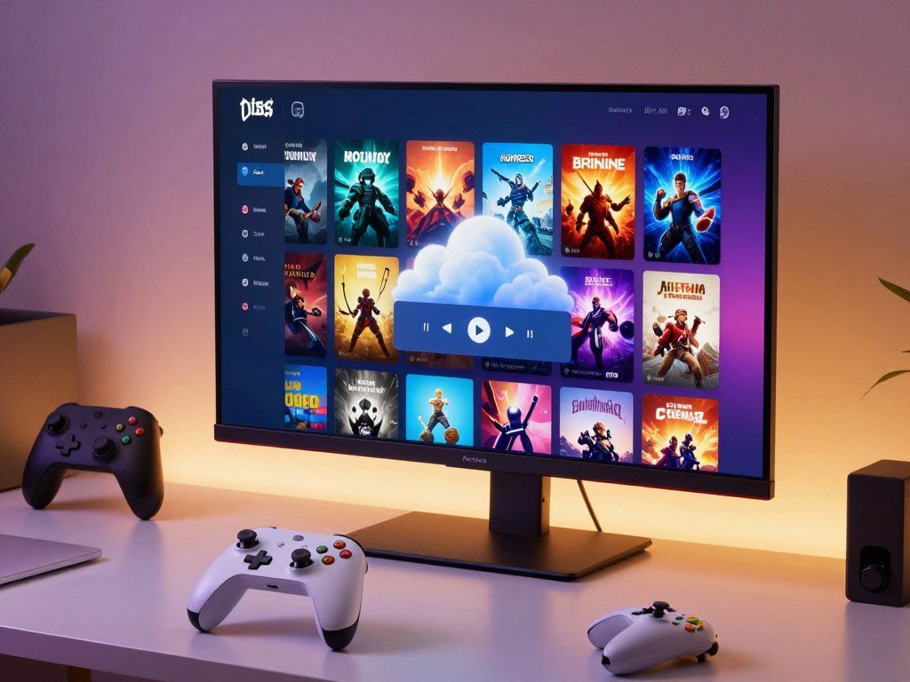 Game library and cloud playtime options on a gaming screen Game library and cloud playtime options on a gaming screen
