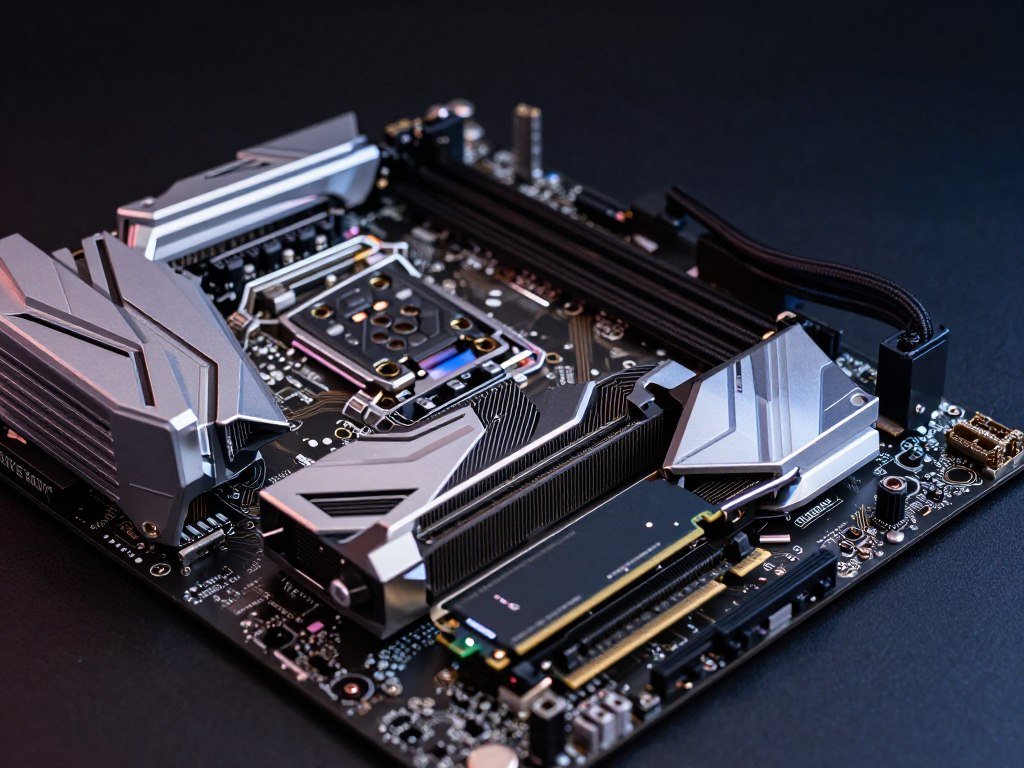 Gaming PC motherboard with PCIe x16 graphics card and M.2 drive Gaming PC motherboard with PCIe x16 graphics card and M.2 drive