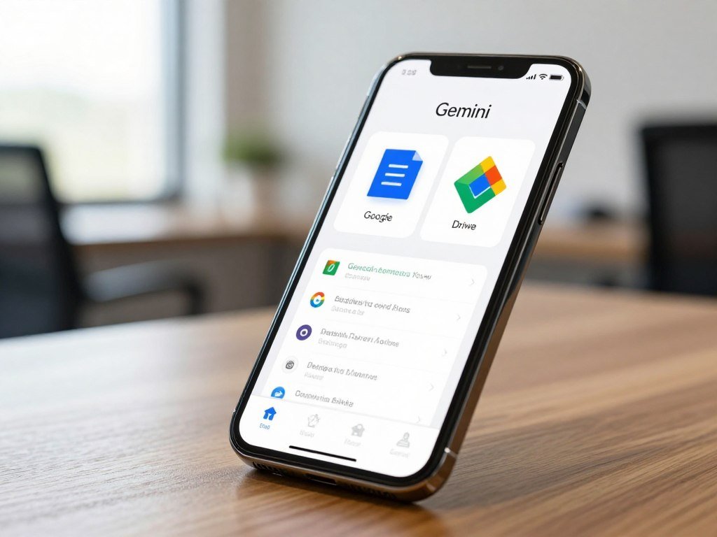 Gemini app beside Google Docs and Drive files on a phone