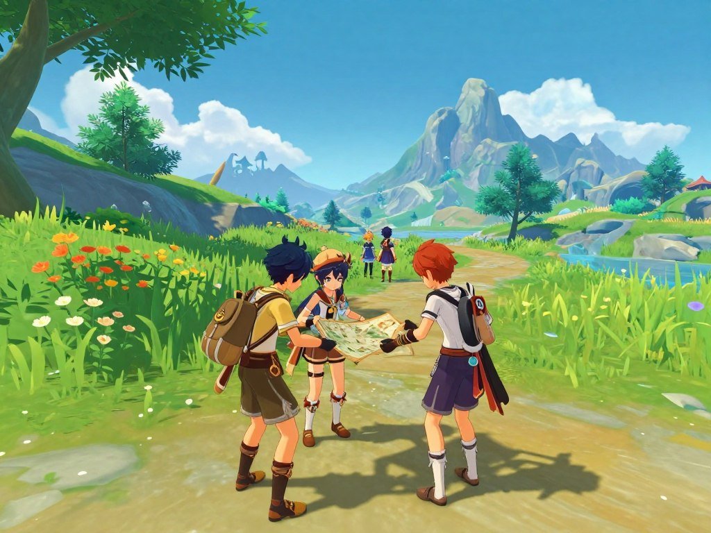 Genshin Impact open world with friends exploring together
