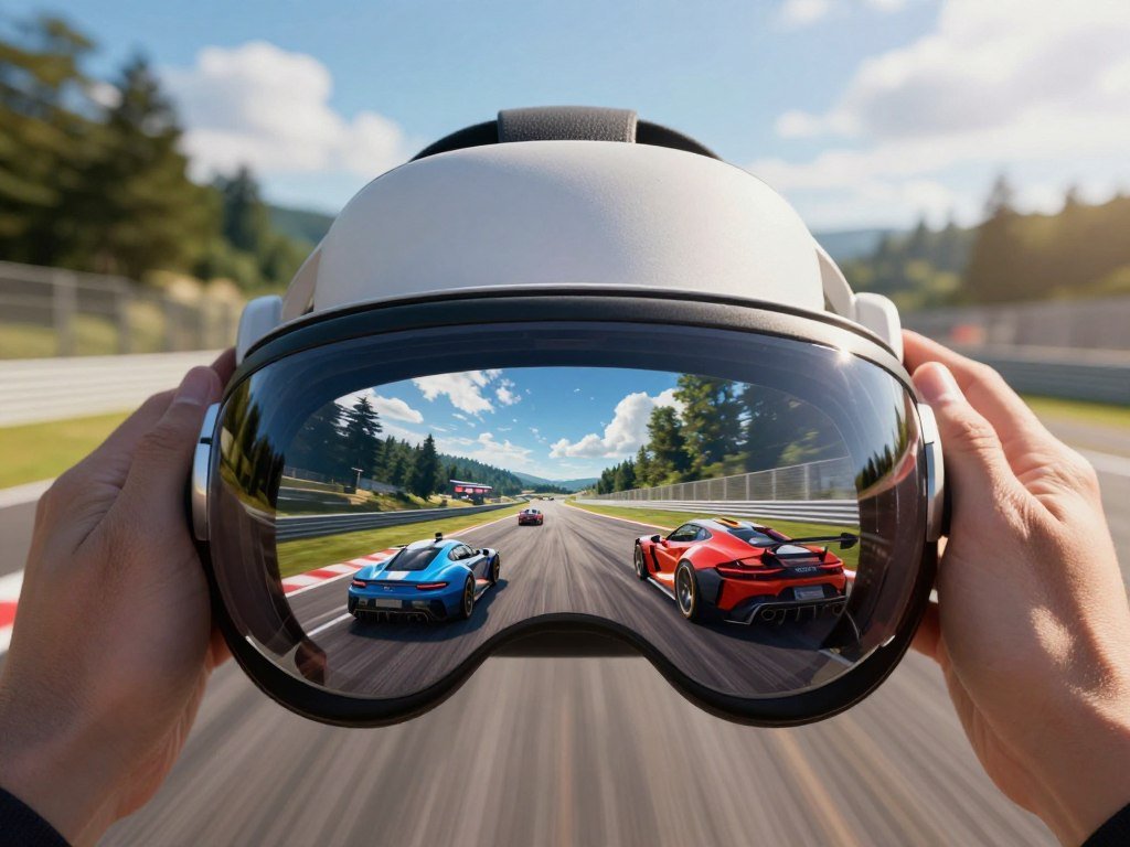 Gran Turismo 7 circuit viewed through a PSVR2 racing headset Gran Turismo 7 circuit viewed through a PSVR2 racing headset