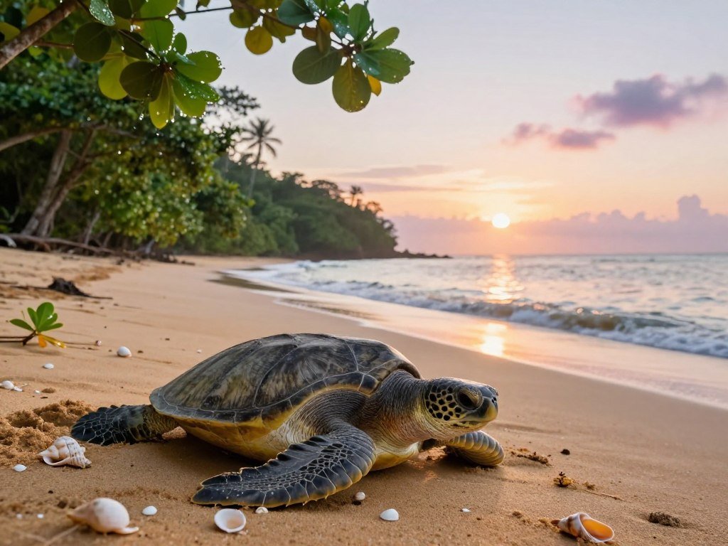 Green turtle nesting beach in Tortuguero National Park