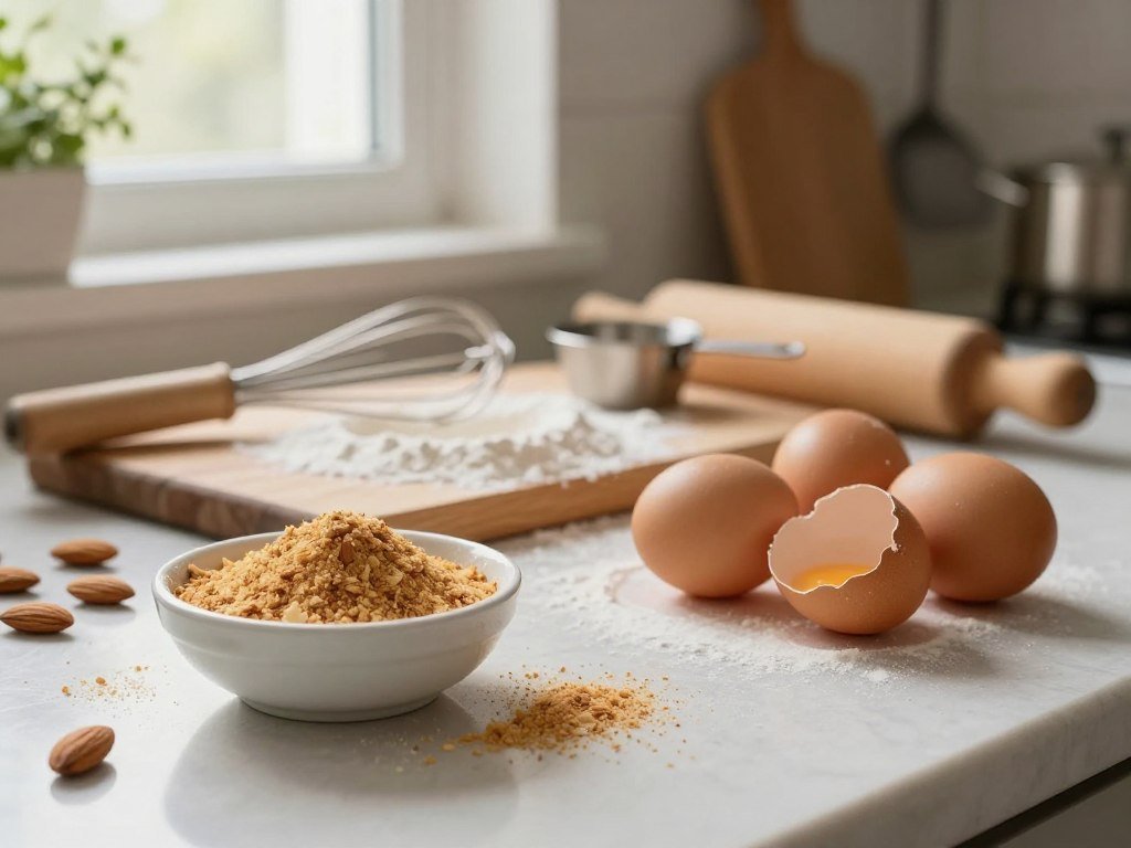 Ground almonds and eggs ready for a home cake