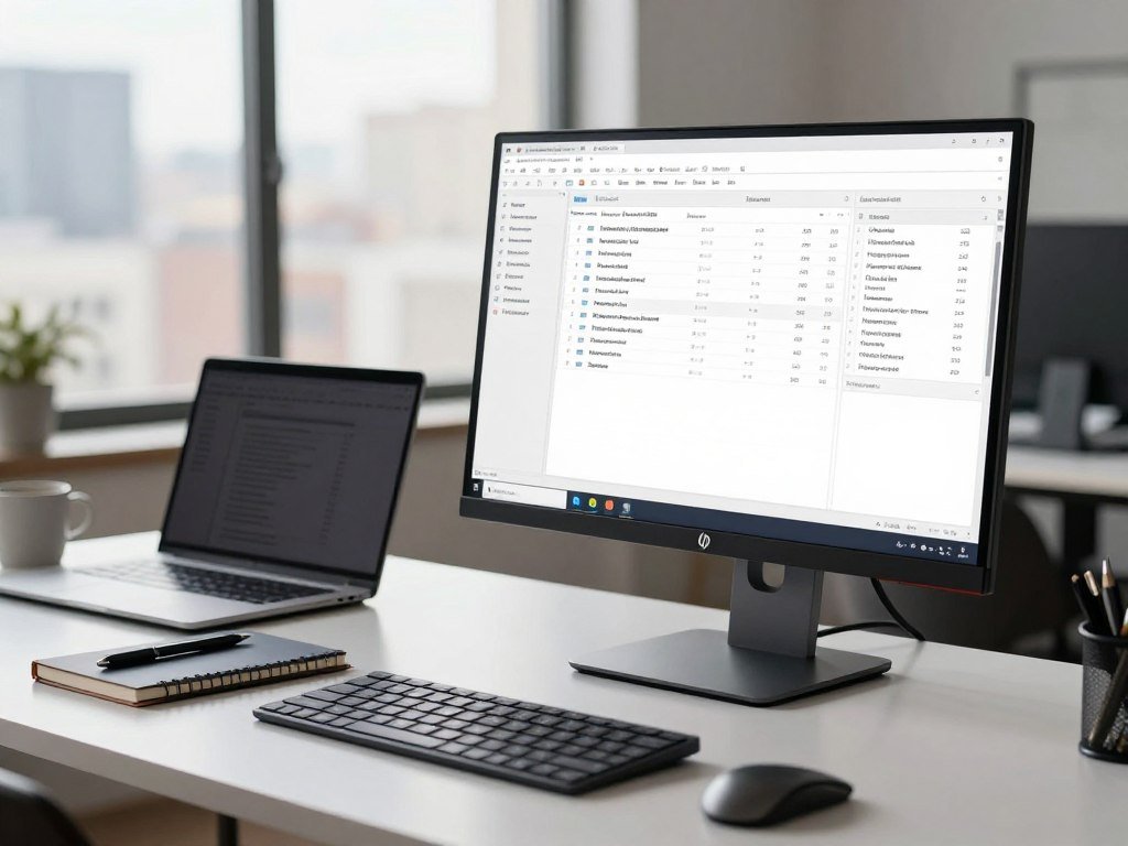 HP portable monitor showing a tall document workspace HP portable monitor showing a tall document workspace