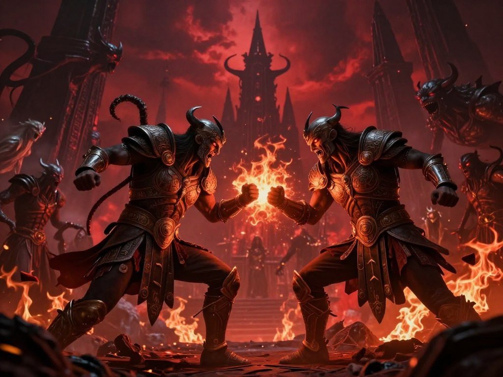 Hades character faces responsive action in an underworld fight Hades character faces responsive action in an underworld fight