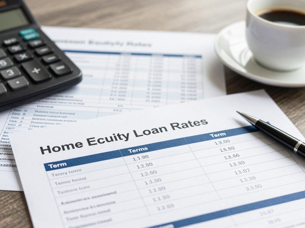 Home equity loan rates listed beside term choices on a page