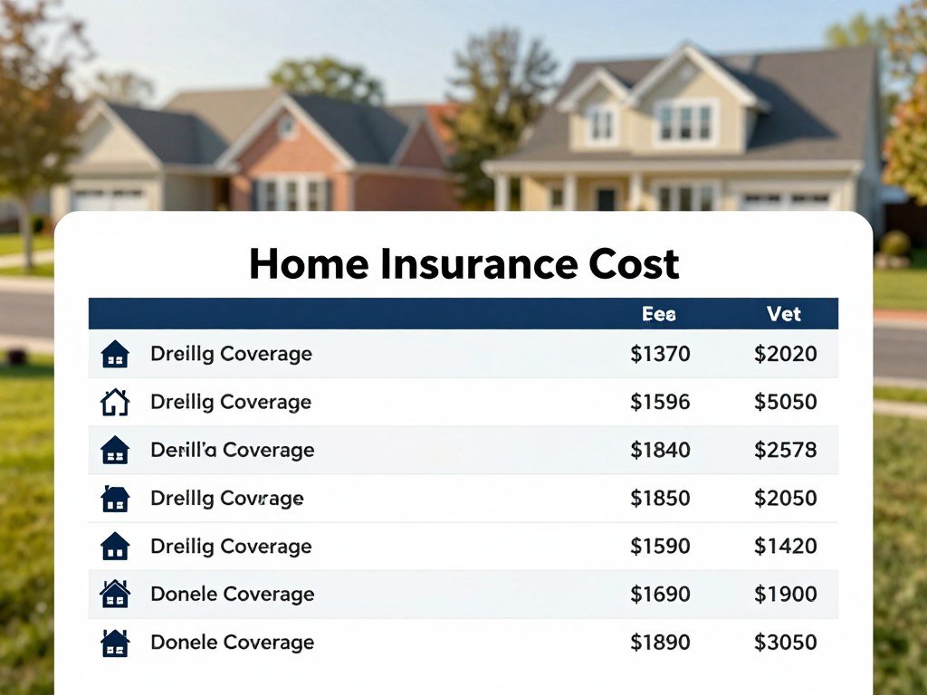 Home insurance cost table compares dwelling coverage and annual premiums