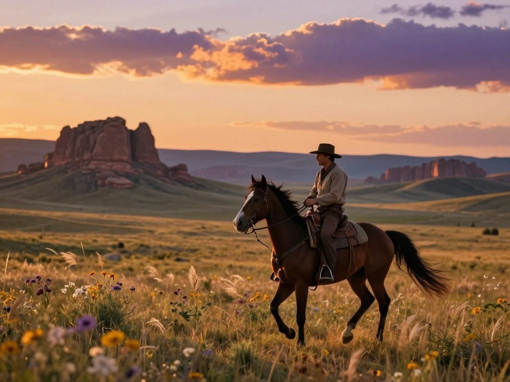 Horse and rider cross a wide Red Dead Redemption landscape