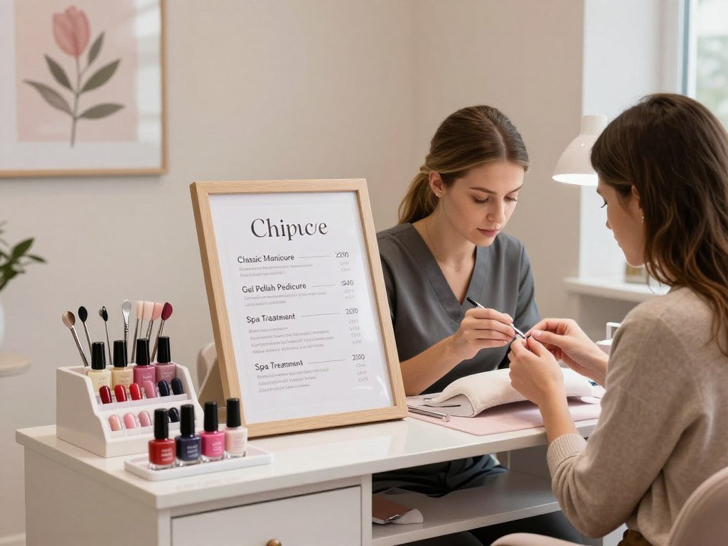 Houston manicure and pedicure menu examples with listed durations