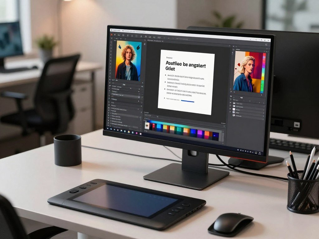 Image generation prompt beside a digital image editing workflow