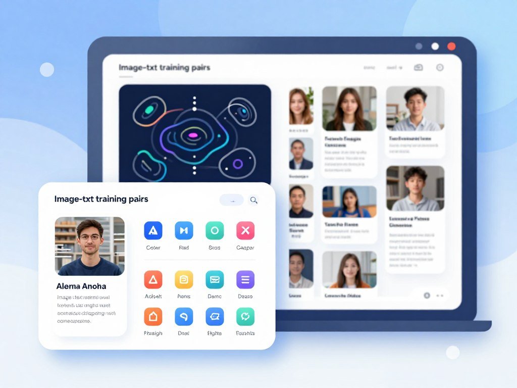 Image-text training pairs connect captions with visual features