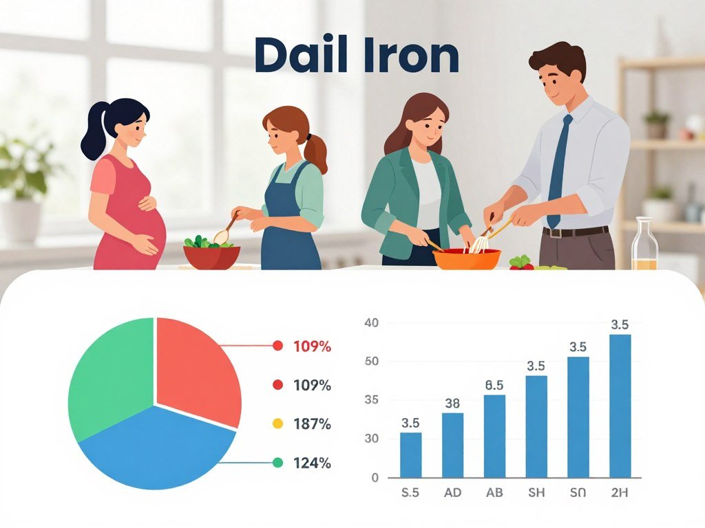 Iron intake chart compares pregnancy and adult daily targets Iron intake chart compares pregnancy and adult daily targets