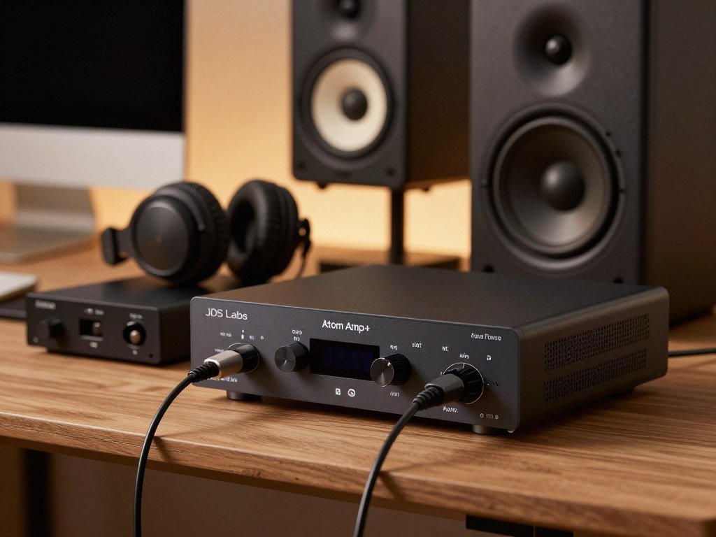 JDS Labs Atom Amp+ connected to a separate desktop DAC