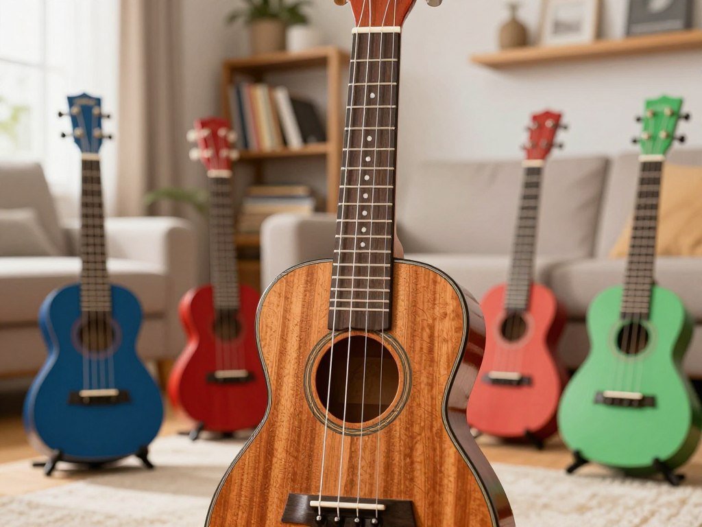 Kala soprano beside concert ukuleles for beginner players