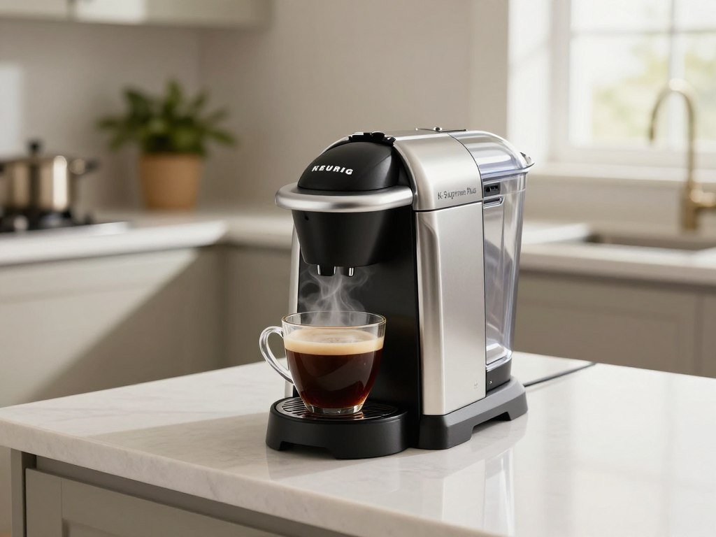Keurig K-Supreme Plus Smart beside a freshly brewed cup of coffee Keurig K-Supreme Plus Smart beside a freshly brewed cup of coffee