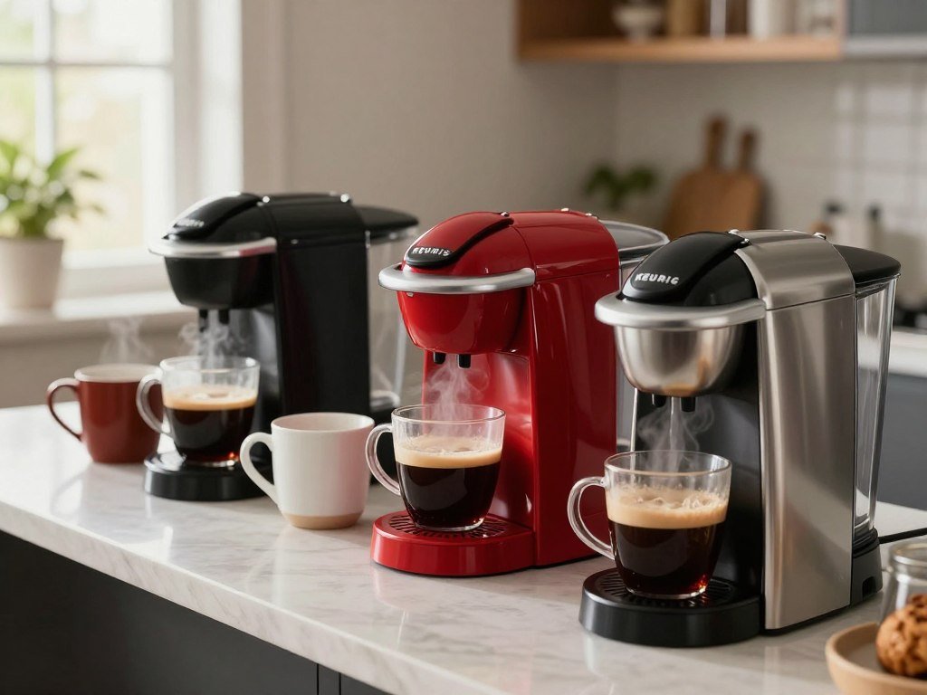 Keurig coffee makers lined up for a home brewing comparison