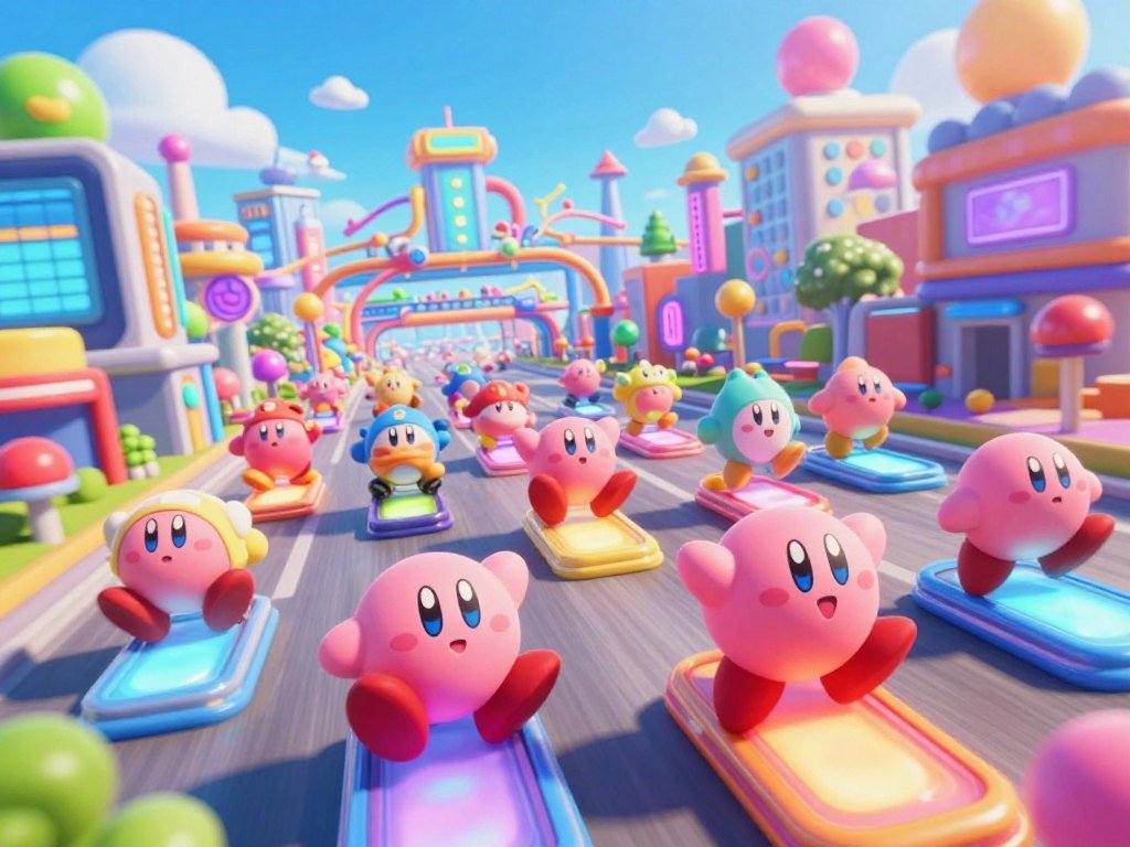 Kirby Air Riders racers gather boosts in City Trial