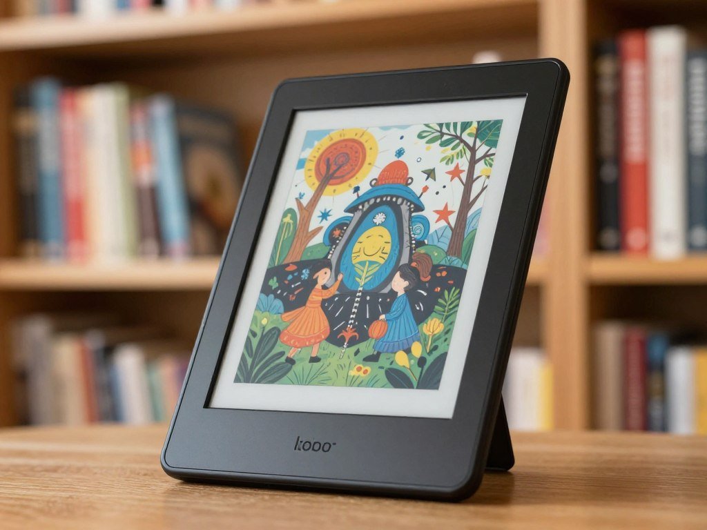 Kobo Libra Colour showing a colorful illustrated book cover