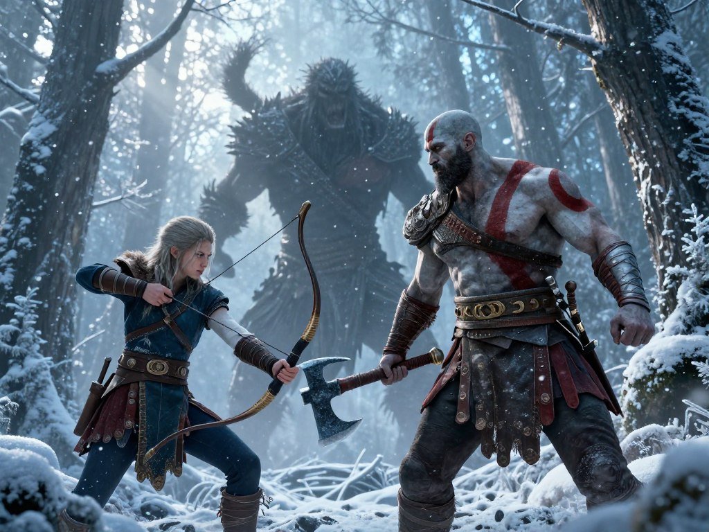 Kratos and Atreus facing combat in God of War Ragnarök Kratos and Atreus facing combat in God of War Ragnarök