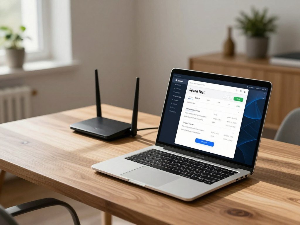 Laptop testing VPN speed on a nearby network connection