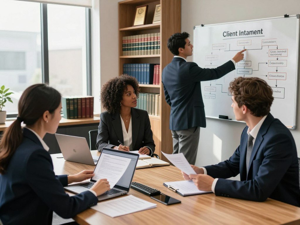 Law practice staff reviewing a repeated client intake process