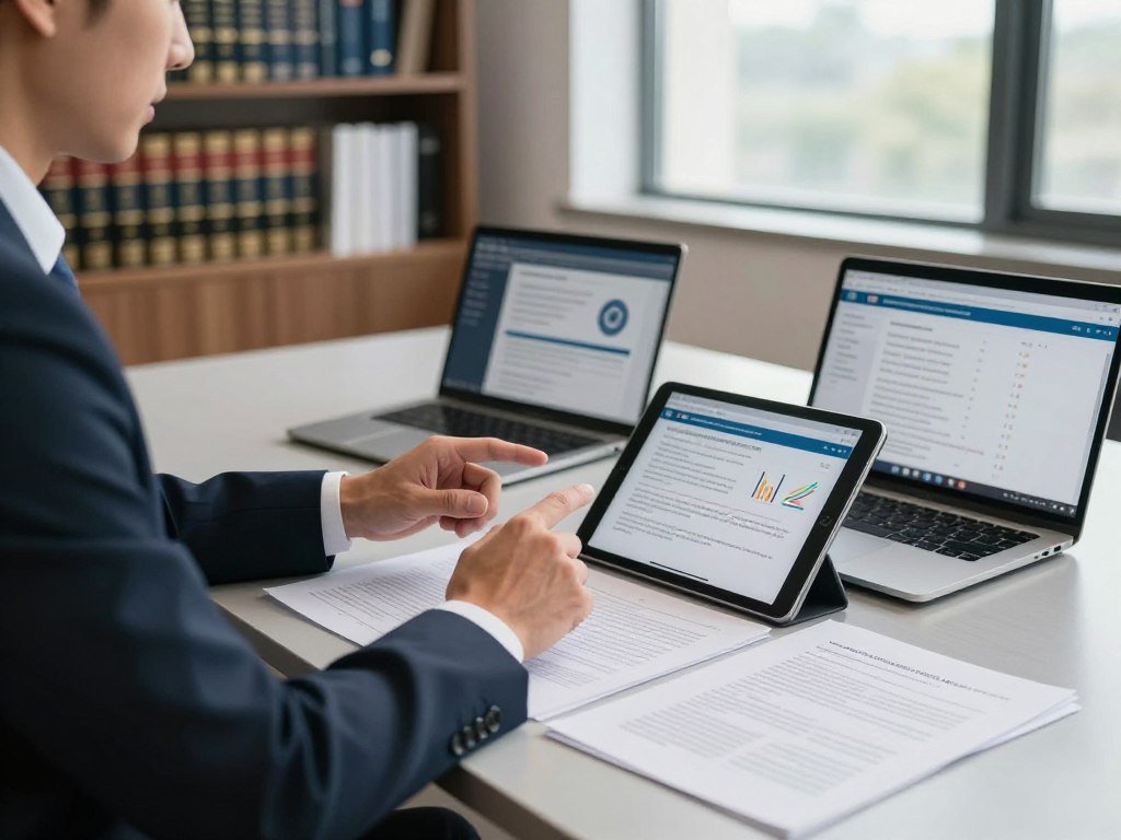 Lawyer comparing case law coverage and research tools Lawyer comparing case law coverage and research tools