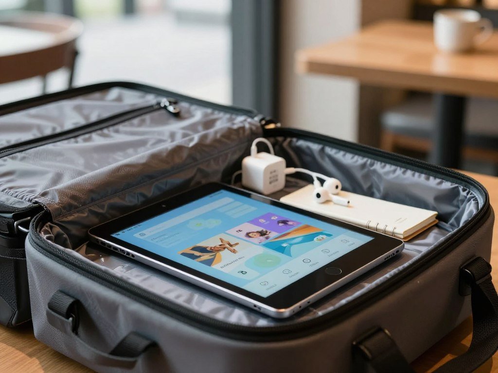 Lenovo Tab One ready for travel in a small bag Lenovo Tab One ready for travel in a small bag
