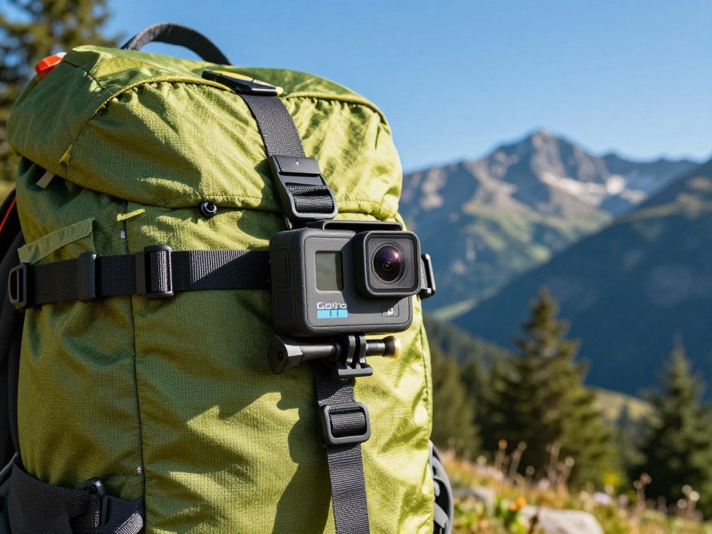 Lightweight GoPro Hero attached to a backpack strap Lightweight GoPro Hero attached to a backpack strap