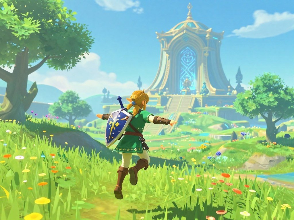 Link glides toward a Shrine in Breath of the Wild Link glides toward a Shrine in Breath of the Wild