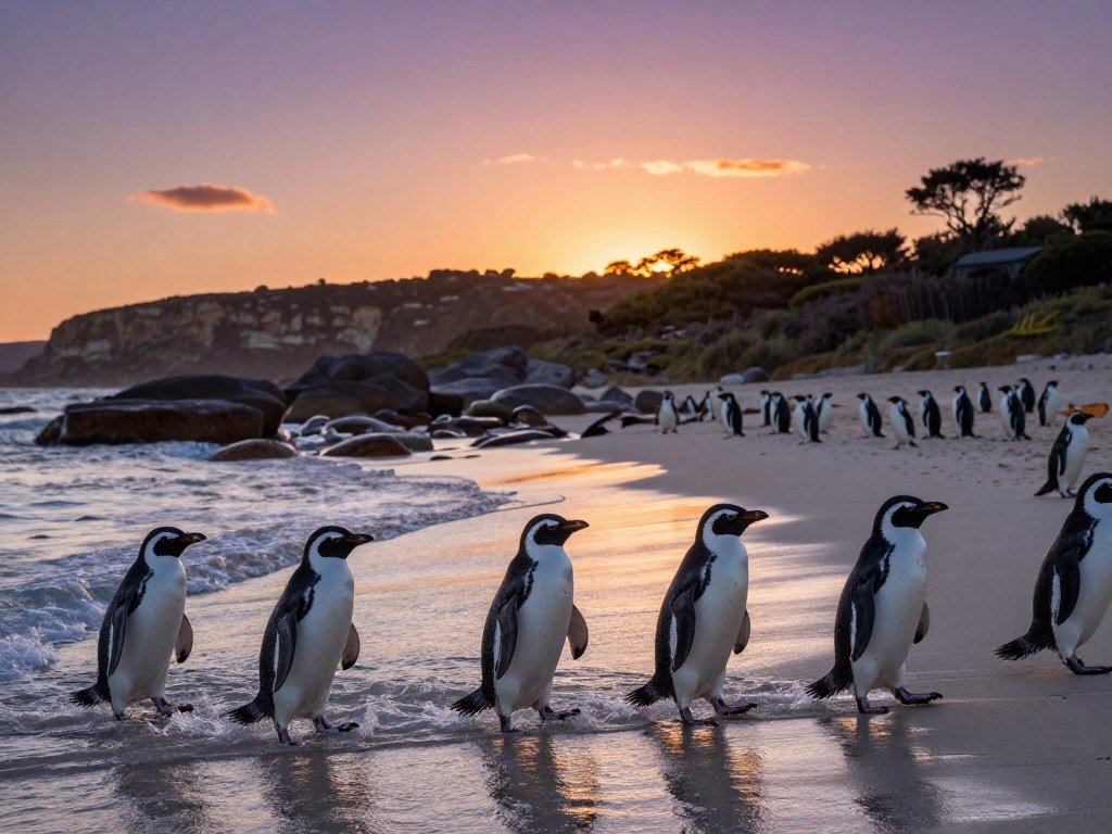 Little penguins returning to shore near Melbourne at dusk