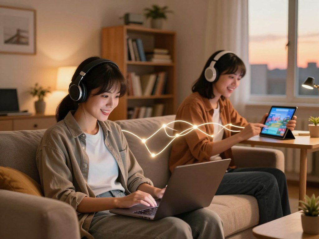 Long-distance partners opening a browser game on separate devices Long-distance partners opening a browser game on separate devices