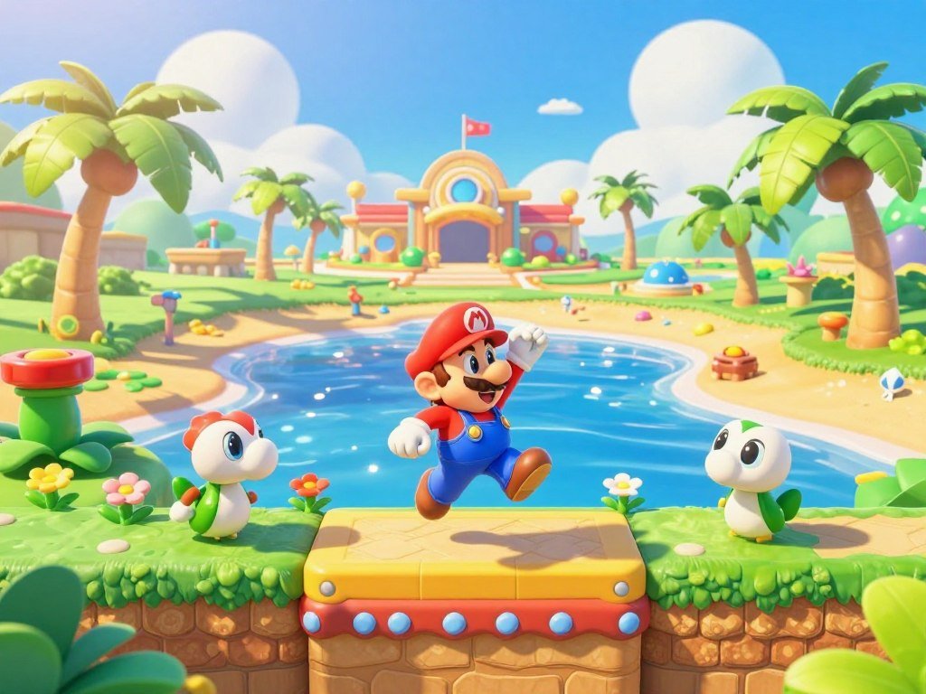 Mario explores Isle Delfino in a tropical platforming adventure Mario explores Isle Delfino in a tropical platforming adventure