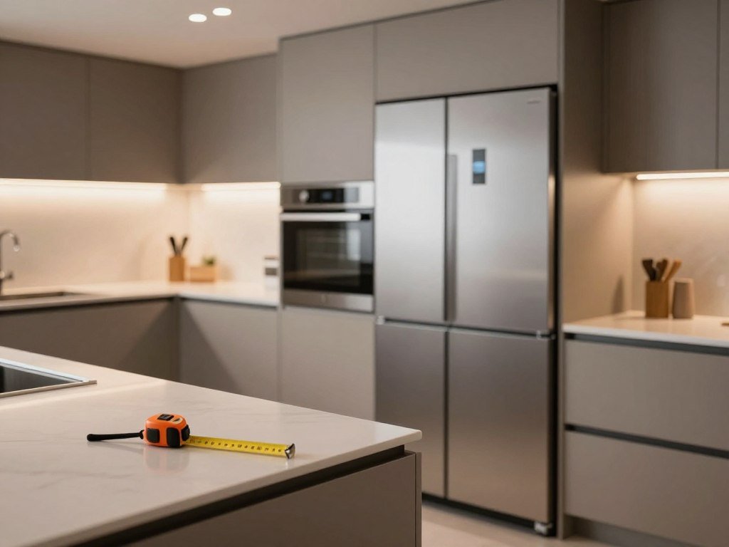Measuring counter-depth refrigerator space beside kitchen cabinets