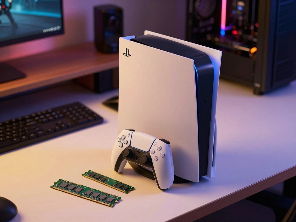 Memory chips beside a PS5 console during a supply shortage Memory chips beside a PS5 console during a supply shortage