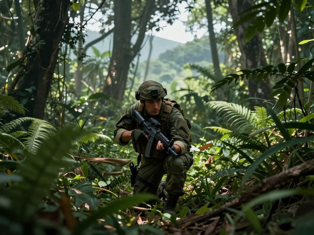Metal Gear Solid stealth play in a jungle setting Metal Gear Solid stealth play in a jungle setting