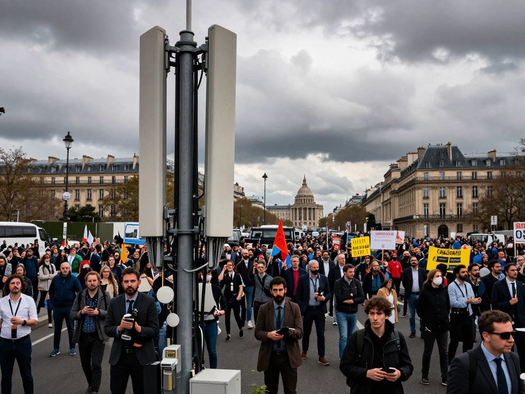 Mobile network equipment serving a crowded protest area