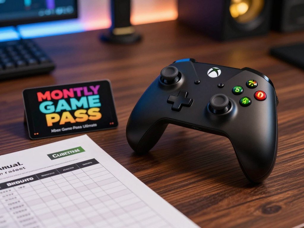 Monthly Game Pass price and annual budget beside a controller